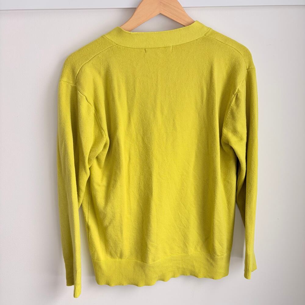 Deluc Knit Soft Yellow Green Cardigan‎ Sweater Small V-Neck Pockets Capsule - Picture 5 of 5